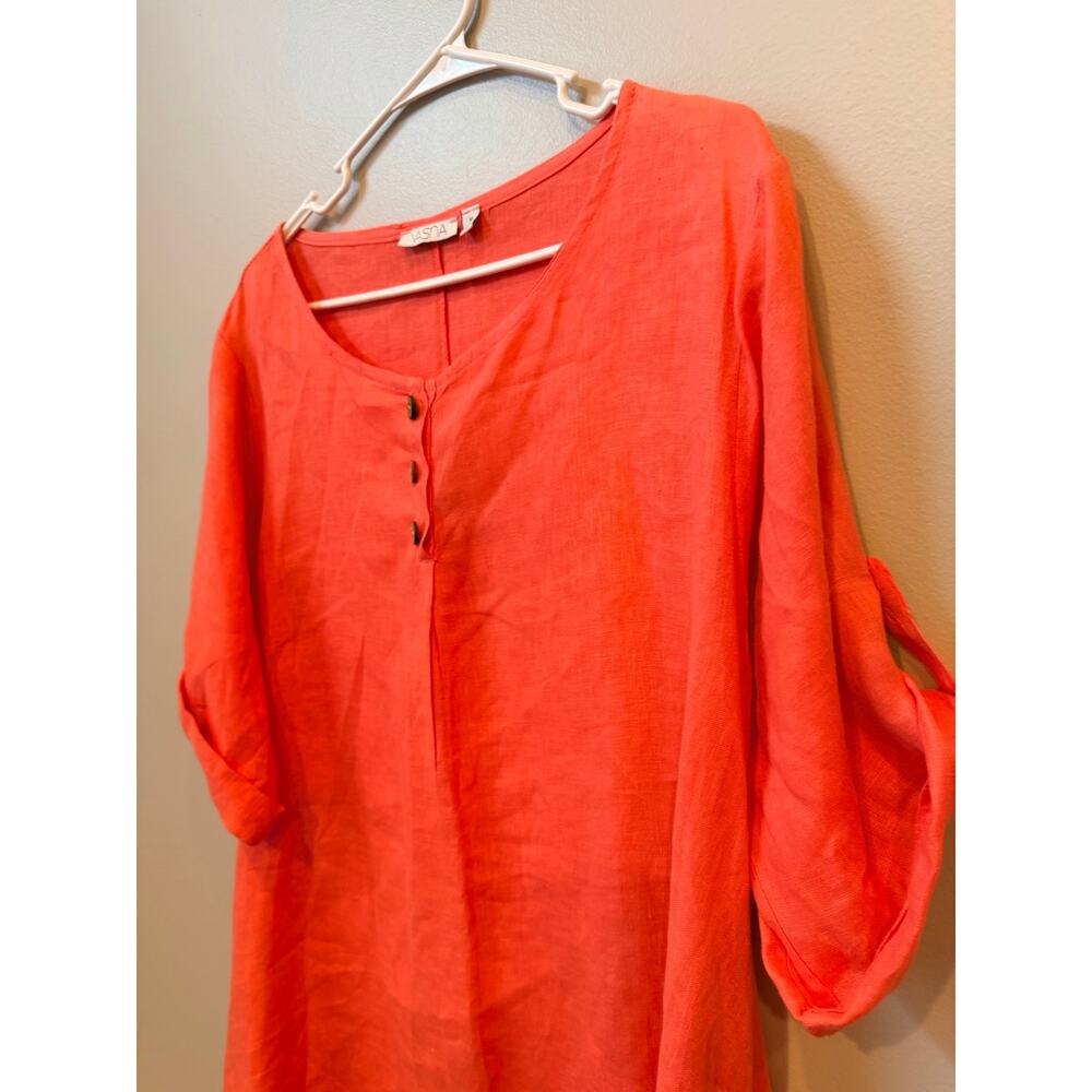 Soft Linen Button-Front Tunic Top / Dress - Coral - Picture 3 of 10